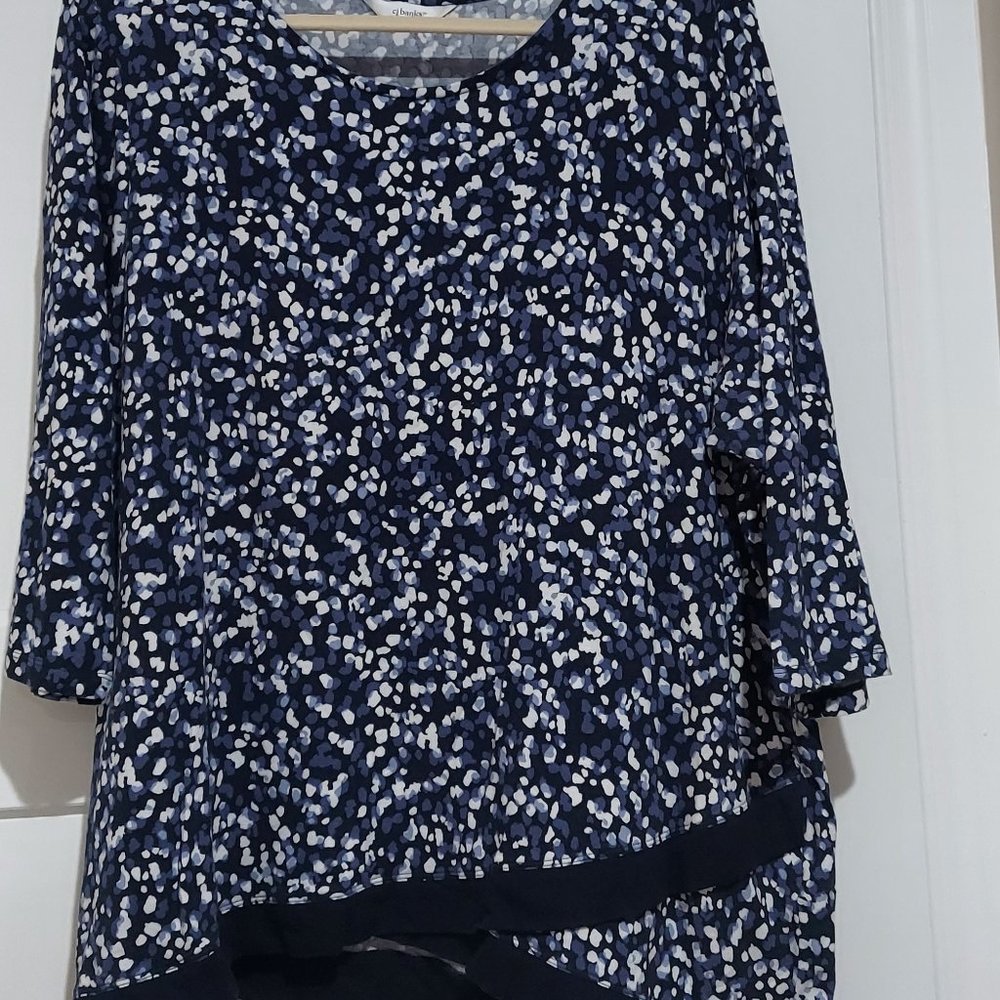 Navy, white and light blue top.